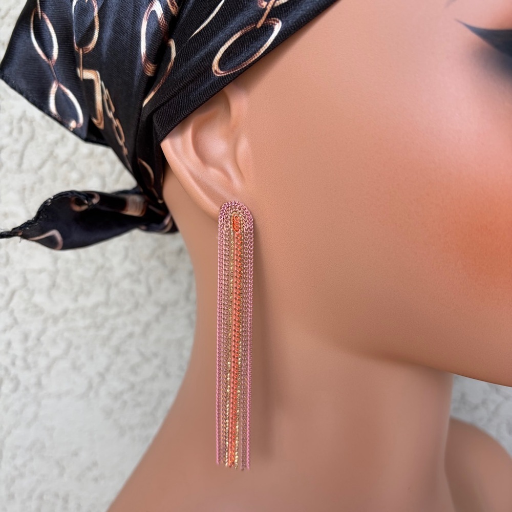 Express Trendy Pink & Gold Chain Dangle Earrings